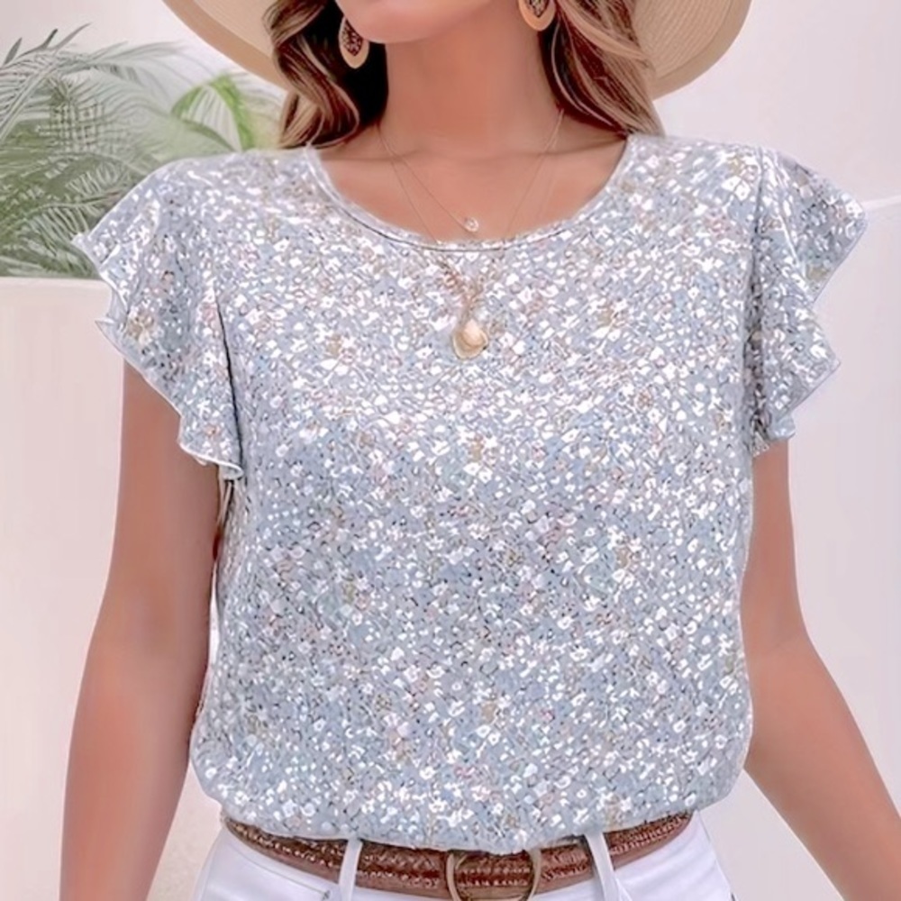 Blue Boho Floral Blouse